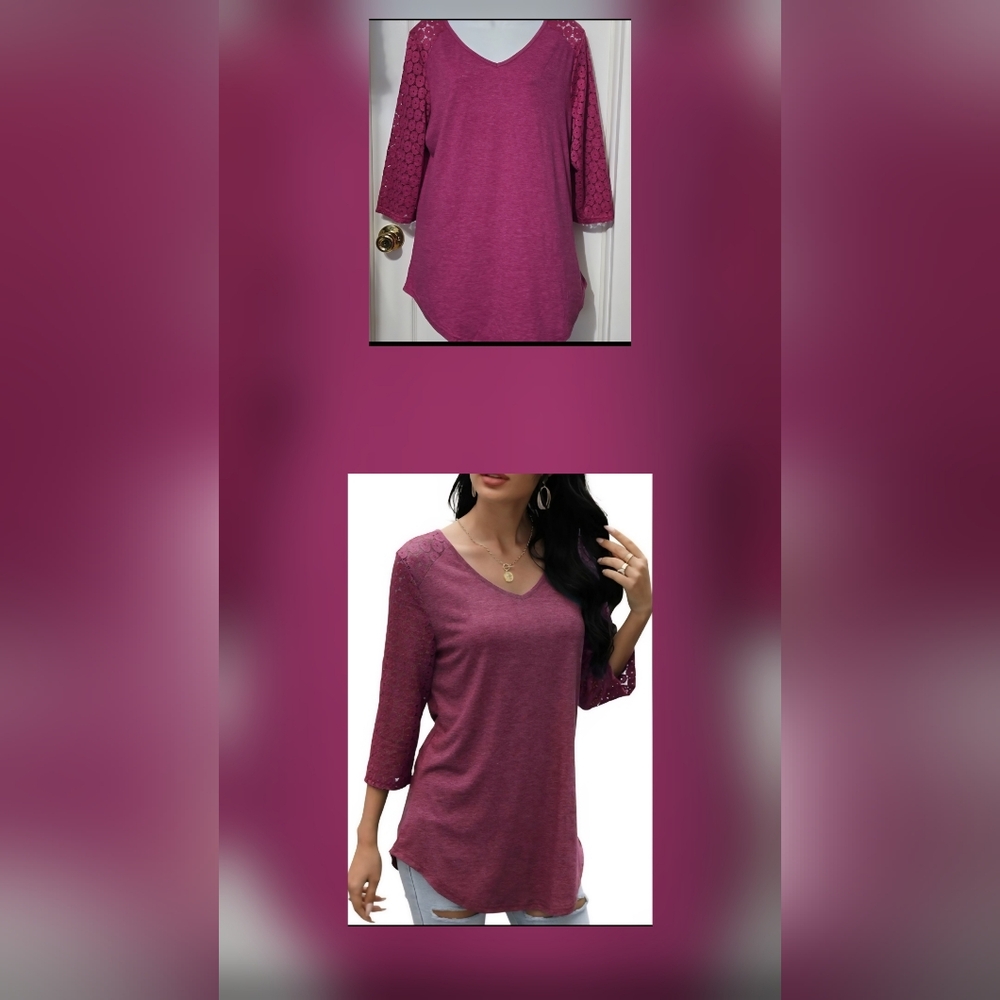 HOCOSIT Womens V-neck 3/4 Sleeve Lace